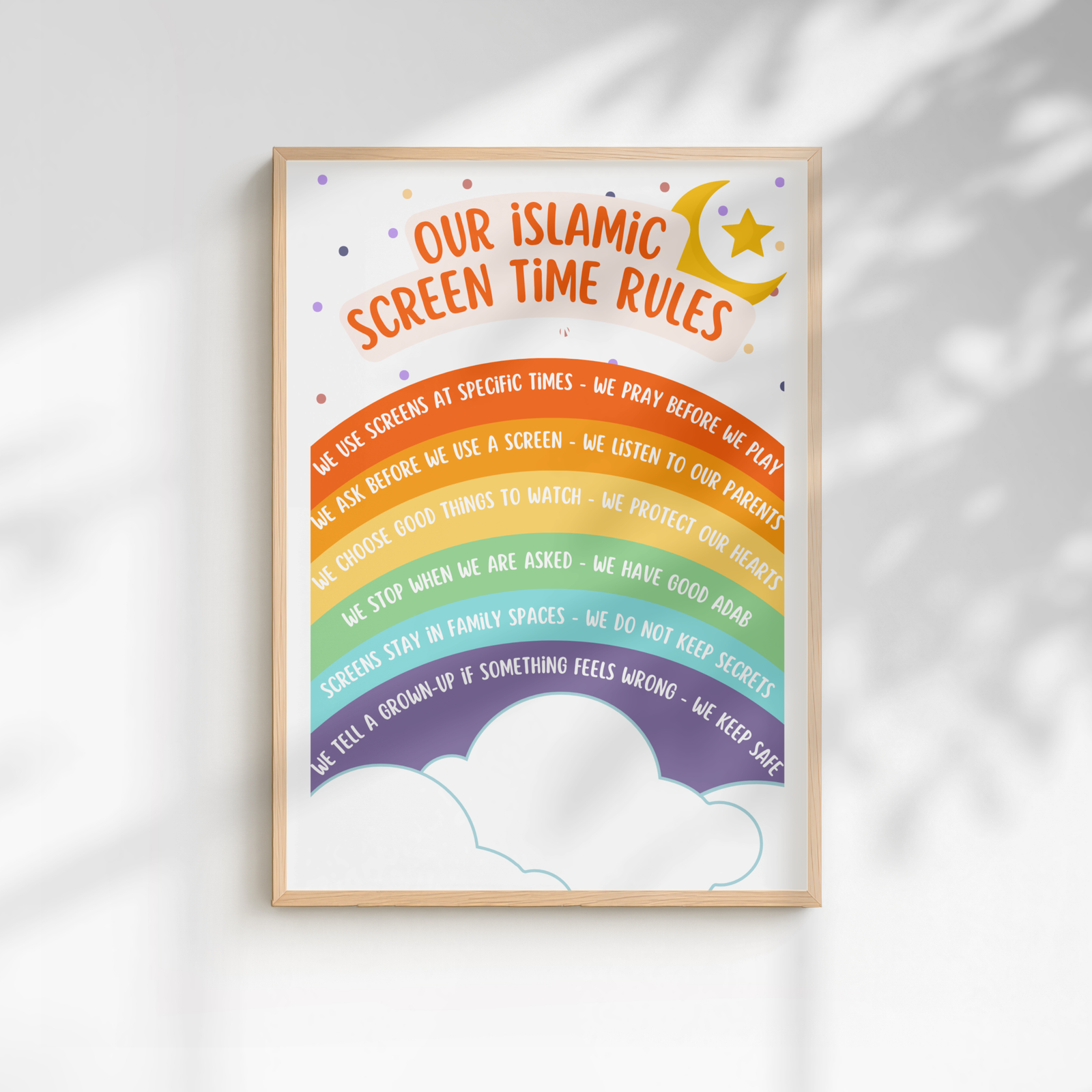 Free printable Islamic screen time rules poster for Muslim families from Islamic Parenting Solutions — faith-rooted digital parenting resource